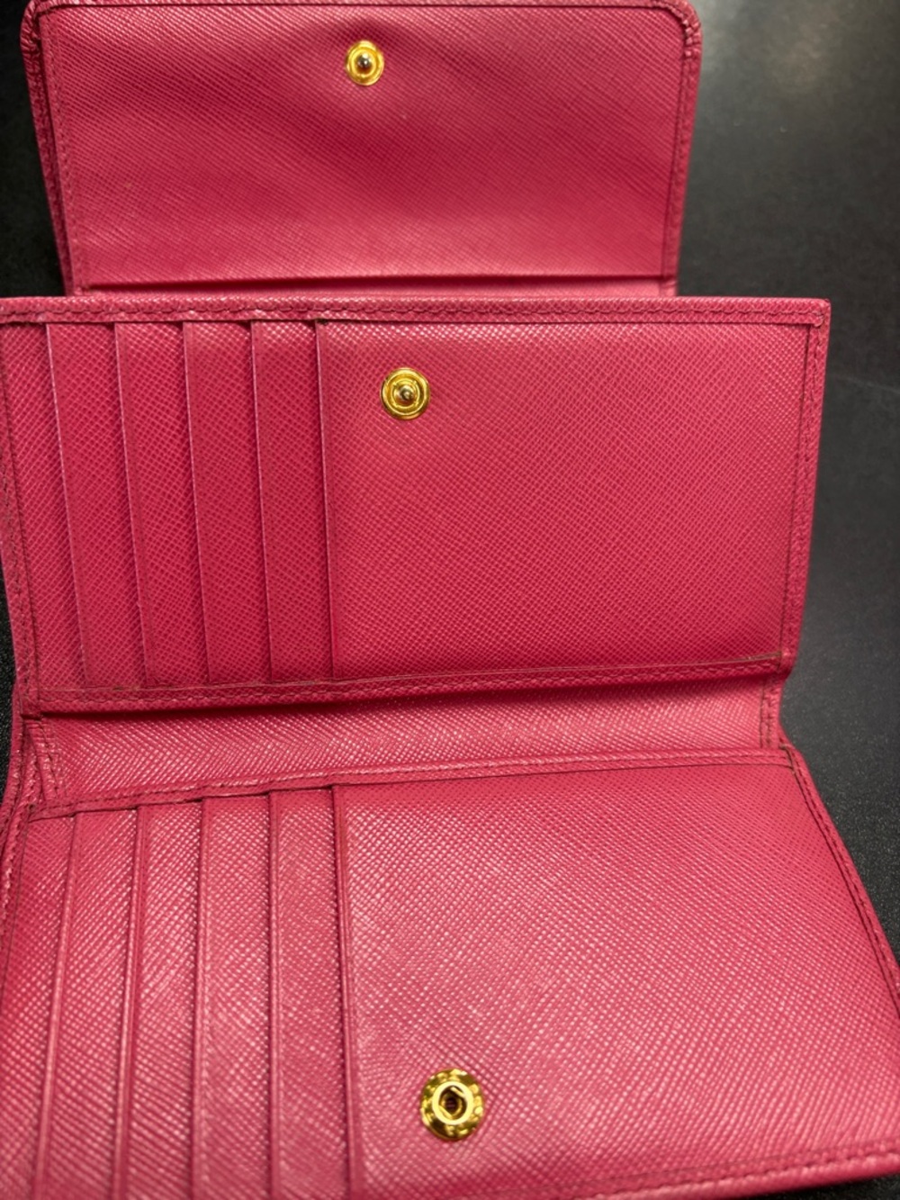 Prada Hot Pink Saffiano Leather Wallet with Gold Logo - Picture 8 of 12